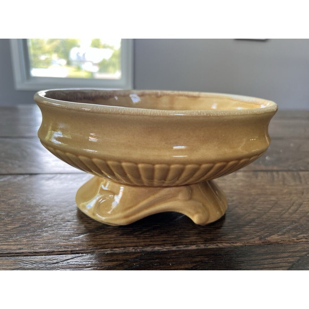 Mustard Oval Planter Vintage Footed Glazed Yellow Vase Art Pottery